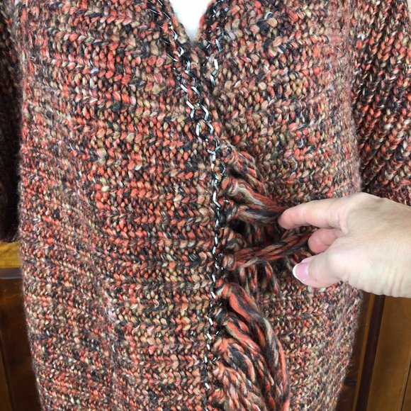 Chico's Katrina Boho Wool Blend Fringed Chunky Knit Open Front Cardigan Sweater - Picture 5 of 17